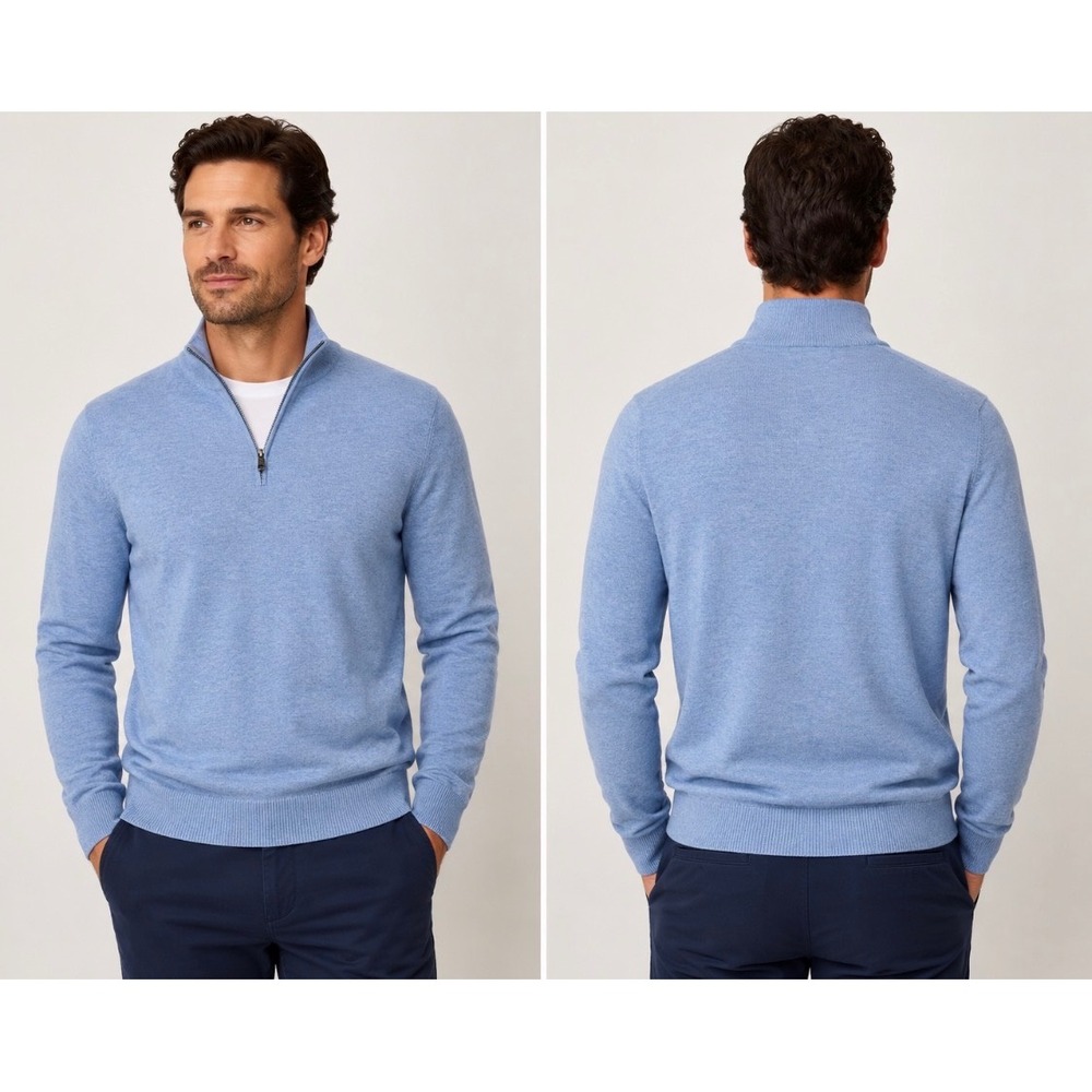 Bonobos 100% Lambswool Quarter Zip Sweater Men's Light Blue Heather M